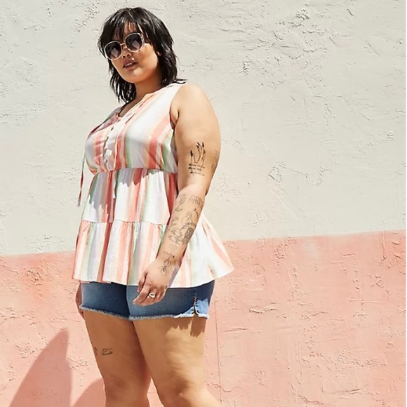 NWT torrid Striped Tiered Tank - Size 1 (14/16) - Orange/Peach/White - Picture 1 of 9